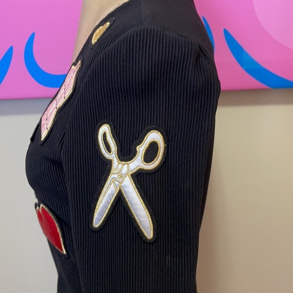 Moschino Sewing Black Sheath Dress Scissors Heart - Picture 8 of 12